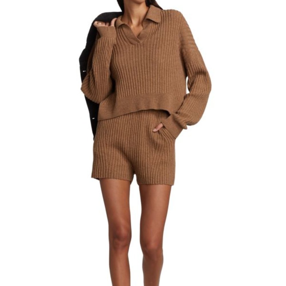 $175 Rag & Bone Camel Maxine Ribbed Merino Wool Pull Up Pocket Shorts